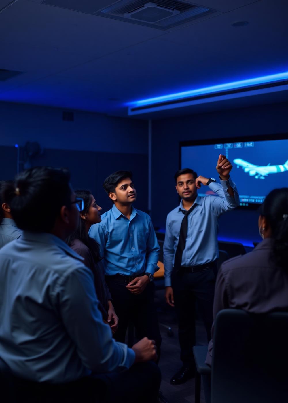 Aviation academy students in a training session with an instructor