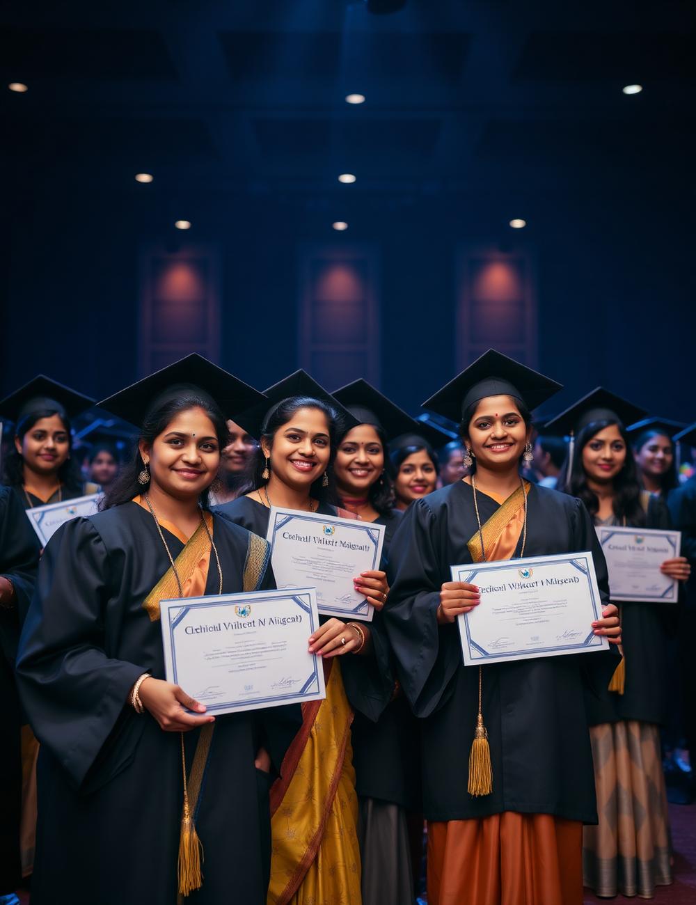 Graduates holding aviation certificates at a ceremony