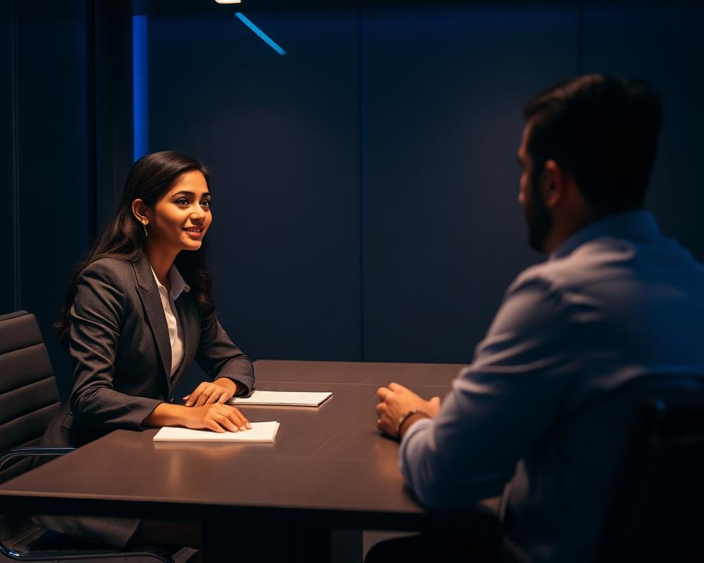 Student in a mock airline interview with recruiters